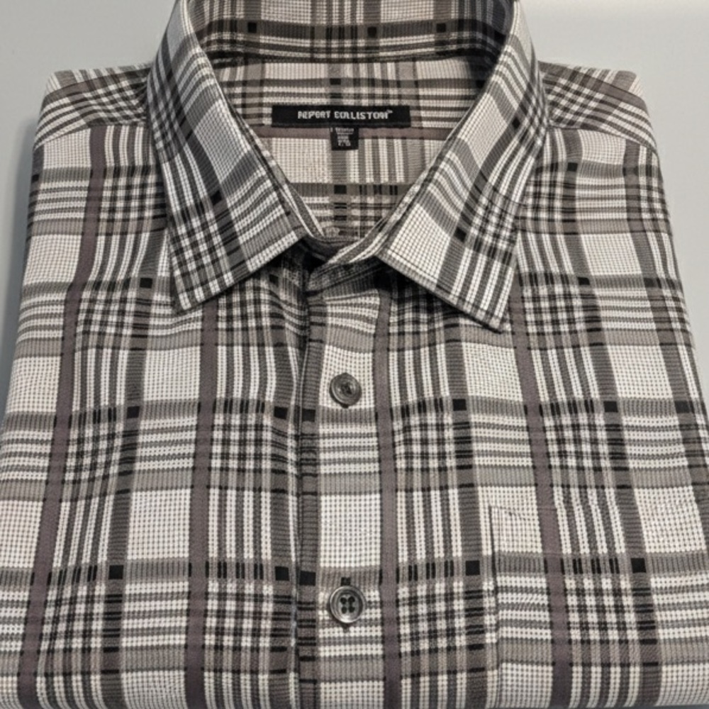 Report Collection men’s button down Black and White Plaid Shirt - 2xl